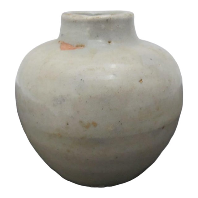 Asian Celadon Antique Pottery Small Bulbous Jarlet Vessel Vase For Sale