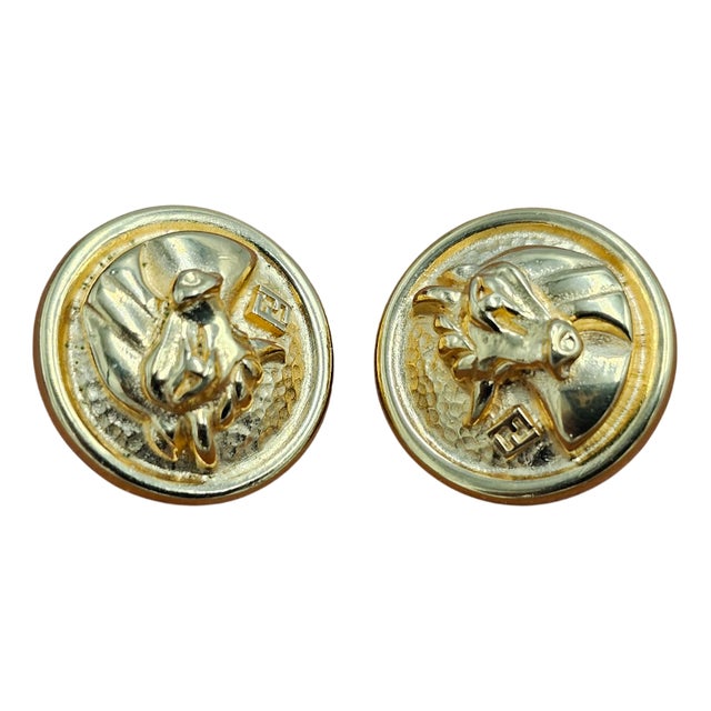 Vintage Clip-On Earrings with Zodiac Taurus from Fendi, 1980s, Set of 2 For Sale