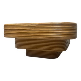 Vintage Rattan Stepped Coffee Table in the Style of Paul Frankl For Sale