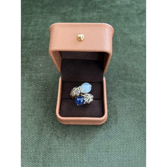 Bochic "Orient" Vintage Diamond, Sapphires & Pearl Ring Set In 18K Gold & Silver For Sale - Image 18 of 18