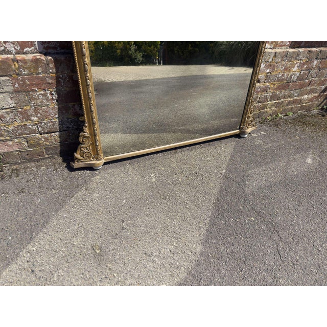 Large Antique English Carved Wood and Gesso Gilt Overmantle Mirror, 1800s For Sale - Image 4 of 8
