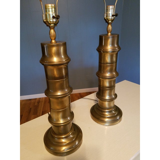 Mid-Century Modern Hollywood Regency Mega Stalk Faux Bamboo Lamps - a Pair For Sale - Image 3 of 13