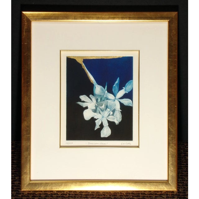 Gorgeous limited edition mezzotint etching of flowers by G. H. Rothe. The gold in the image reflects light warmly. The...