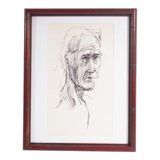 1960s Abstract Ink Portrait Drawing by James L. Bruch For Sale