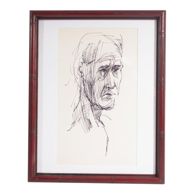 1960s Abstract Ink Portrait Drawing by James L. Bruch For Sale
