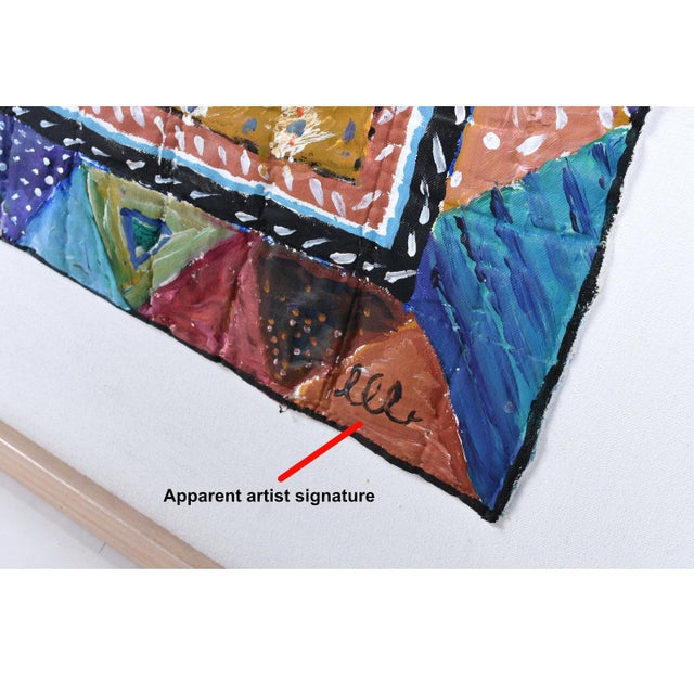 Contemporary Painted Quilted Textile Art on Canvas in Cerused Frame For Sale - Image 6 of 12