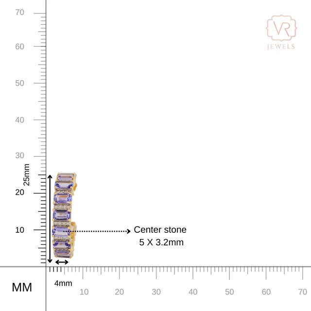 Blue Octagon Cut 6.61 Ct Tanzanite Cluster Diamond 14k Gold Hoop Earrings- A Pair For Sale - Image 8 of 9