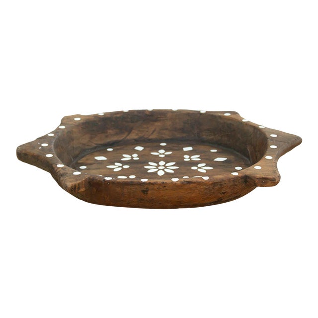 Vintage Brown & White Floral Tray For Sale