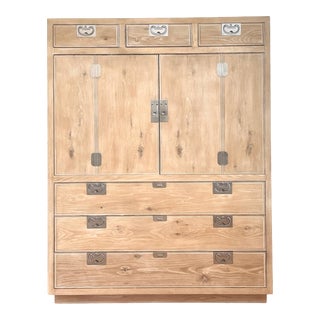 Mid 20th Century Henredon Bleached Cerused Oak & Nickel Hardware Cabinet Dresser For Sale
