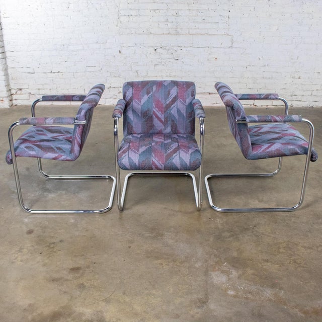 Late 20th Century Modern Set of 3 Armchairs W/Chrome Tube Cantilever Frames Style of Steelcase For Sale - Image 18 of 18