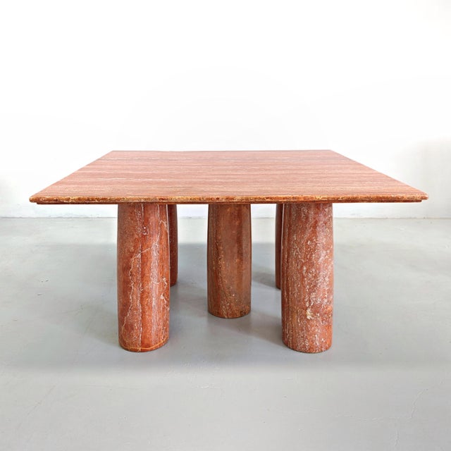 Square Model Colonnato Table in Red Travertine Marble by Mario Bellini for Cassina, 1970s, in Flawless conditions....