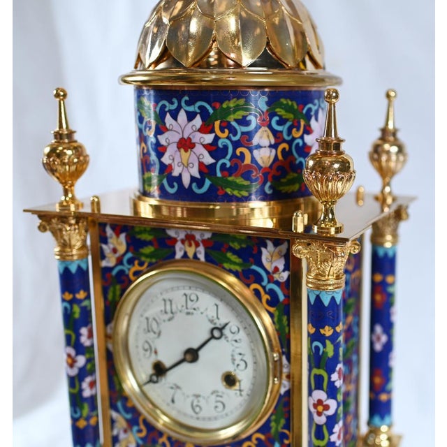 Metal French Gilt Enamel Champleve Mantel Clock For Sale - Image 7 of 18