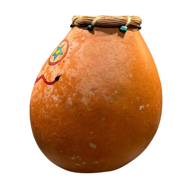 Janet Reed Koed Malachite Beads Buffalo Painted Gourd Ritual Baskets Sw Folk Art For Sale - Image 9 of 13