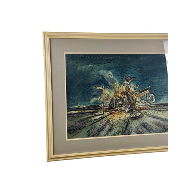 Surrealism William H. Ferguson Signed Surrealist Carriage Crash Mixed Media Artwork For Sale - Image 3 of 12