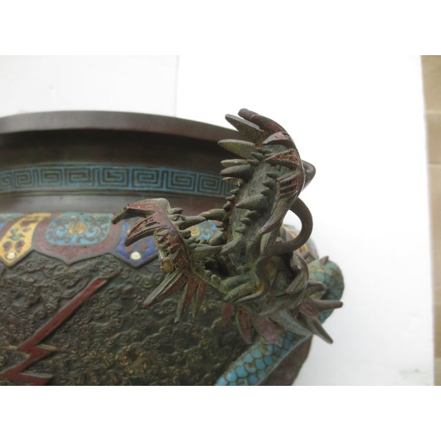 Japanese Edo Period Champleve Bronze Jardiniere With Dragon For Sale - Image 11 of 16
