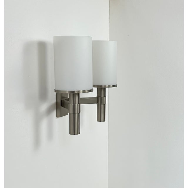 Glass Model 1141 Double Wall Light in Metal and Opaline Glass from Perzel, France, 1960 For Sale - Image 7 of 11