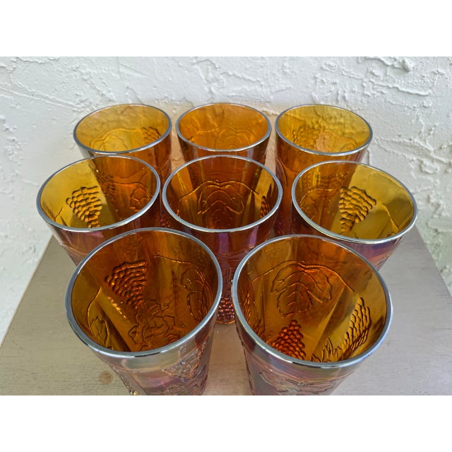 1970s 1970s Indiana Vintage Marigold Carnival Glass “Harvest Grape” Pitcher & 8 Tumbler Set For Sale - Image 5 of 7