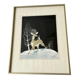 Mid 20th Century “Deer in Winter” Offset Lithograph by Beatien Yazz