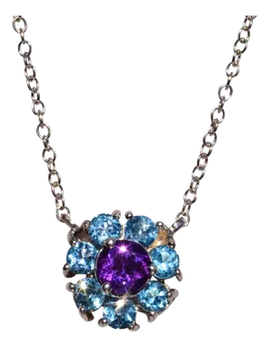 The 112th Street: Amethyst and Topaz Pendant in White Gold