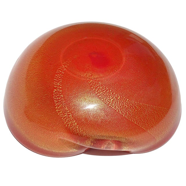 Persimmon Vintage Murano Barbini Orange White Gold Flecks Italian Art Glass Midcentury Bowl Ashtray Dish For Sale - Image 8 of 9