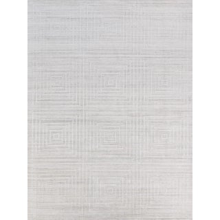 Exquisite Rugs Geometric Box Handmade Bamboo Silk & Cotton Gray/Ivory Rug-12'X15' For Sale