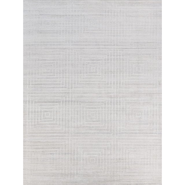 Exquisite Rugs Geometric Box Handmade Bamboo Silk & Cotton Gray/Ivory Rug-12'X15' For Sale