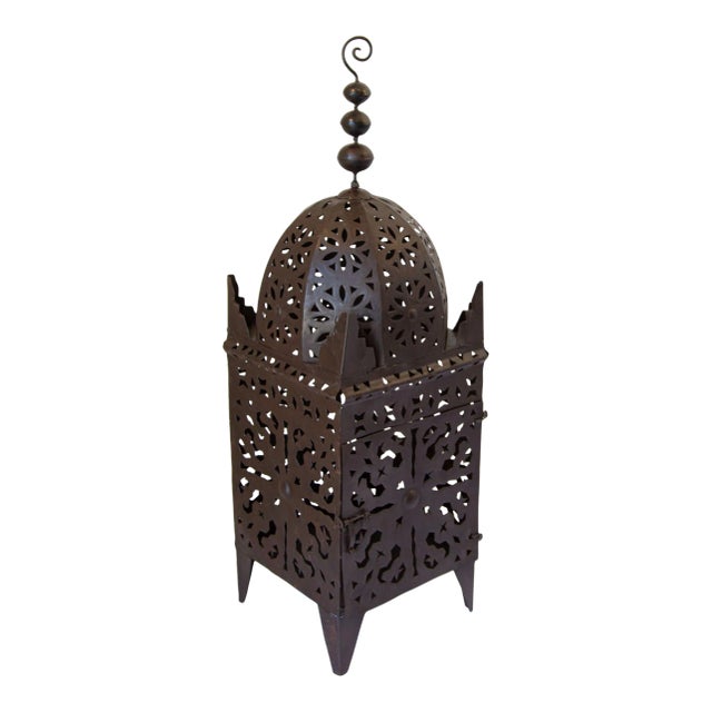 1980s Outdoor Moroccan Hurricane Metal Candle Lantern For Sale