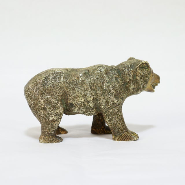 Mid-Century Modern Antique Cabinet-Sized Naively Modeled Gilt Bronze Bear Sculpture For Sale - Image 3 of 7
