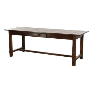 Antique French Farmhouse Oak Dining Table with Drawer For Sale