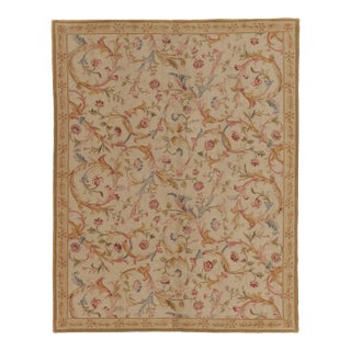 Antique French Aubusson Needlepoint Rug With Bold Pastel Florals - Rug & Kilim For Sale
