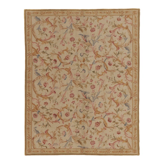 Antique French Aubusson Needlepoint Rug With Bold Pastel Florals - Rug & Kilim For Sale