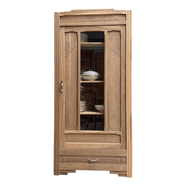 Art Deco Display Cabinet in Natural Oak, 1930s For Sale
