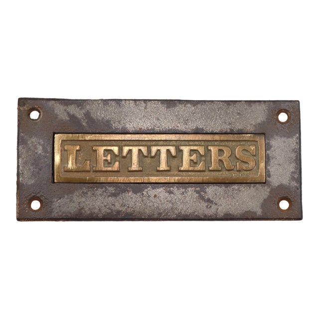 Vintage Cast Iron & Brass Spring Loaded Mail Slot For Sale