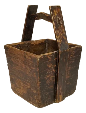 19th Century Antique Chinese Elm Wood Rice or Grain Bucket