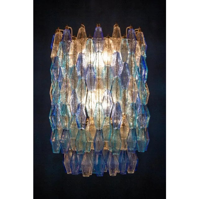 Metal Large Sapphire Colored Murano Glass Chandeliers in the Style of C. Scarpa, Set of 2 For Sale - Image 7 of 18