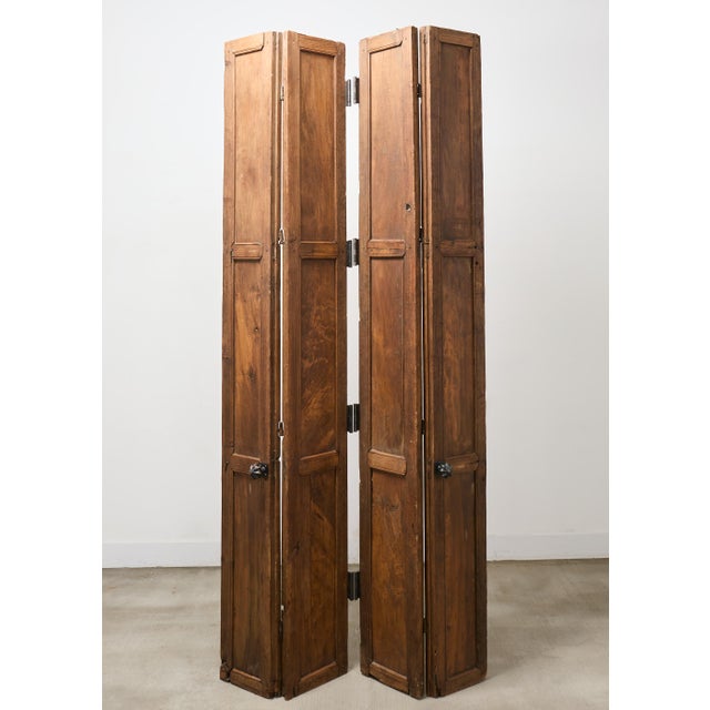 Rustic Pair of Rustic 19th C. French Walnut Bifold Wood Doors 9 Ft For Sale - Image 3 of 18