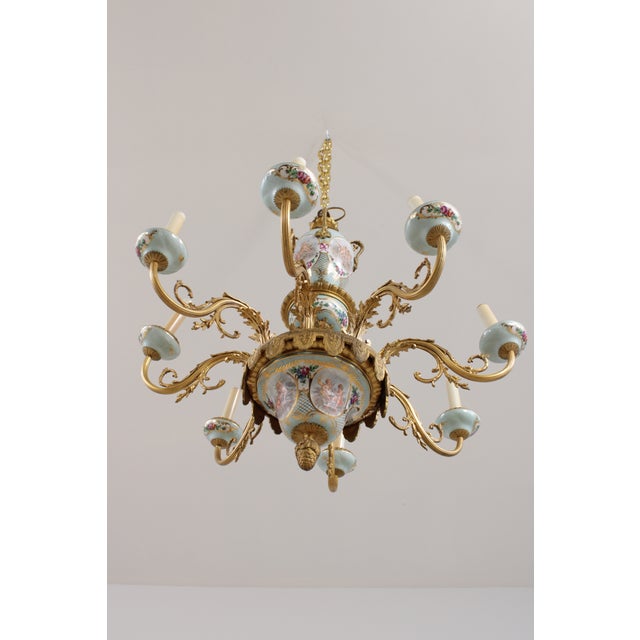 Vintage Sevres Style French Porcelain 8 Light Chandelier For Sale - Image 14 of 18