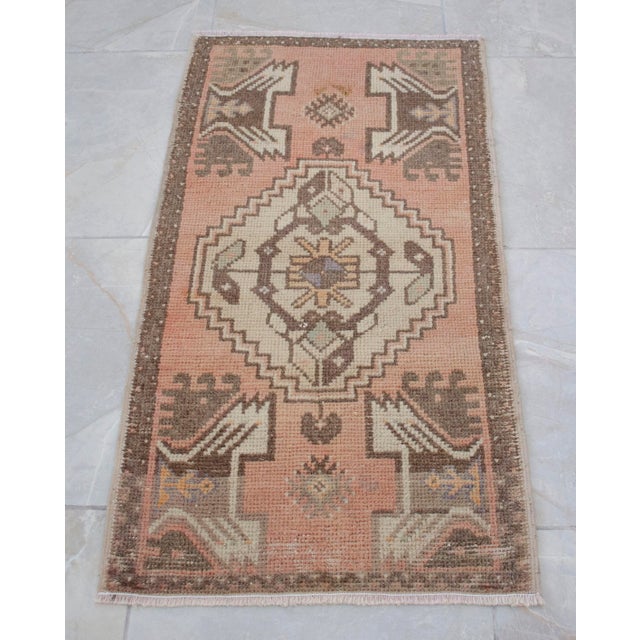 Hand Made Oushak Rug Mat Distressed Small Rug Kitchen Mat - 1'8" X 3' For Sale - Image 4 of 7