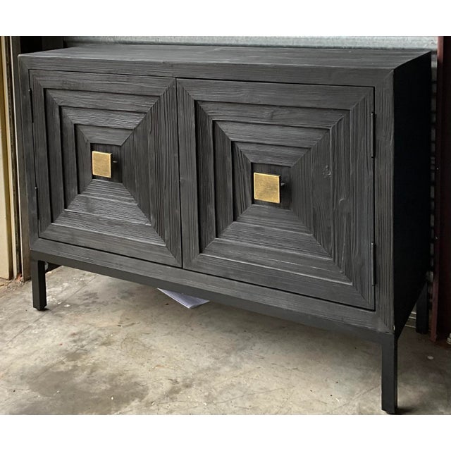 Metal New Uttermost Organic Modern Distressed Black and Gilt Cabinets / Credenza - Pair For Sale - Image 7 of 12