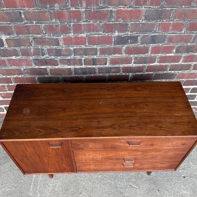 Wood Jen’s Risom 3 Drawer and One Compartment Chest in Walnut Mid Century Modern For Sale - Image 7 of 12