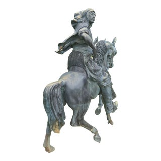 Mid 20th Century Bronze Horse and Rider From France For Sale