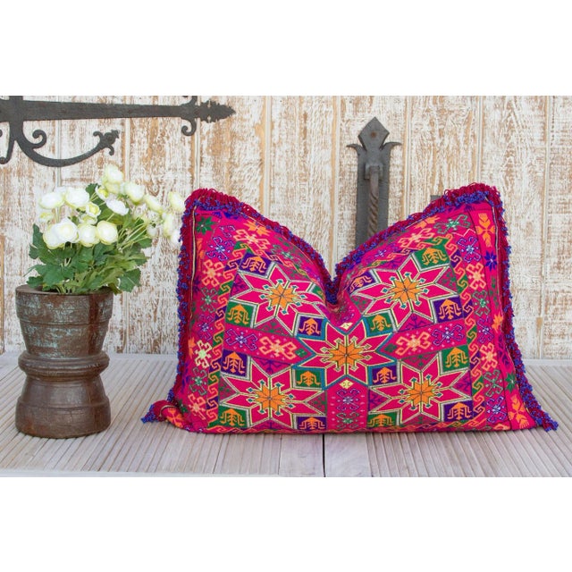 This gorgeous throw pillow is made from antique one-of-a-kind textiles like Bokhanos and Thalposh. Bokhanos are long...