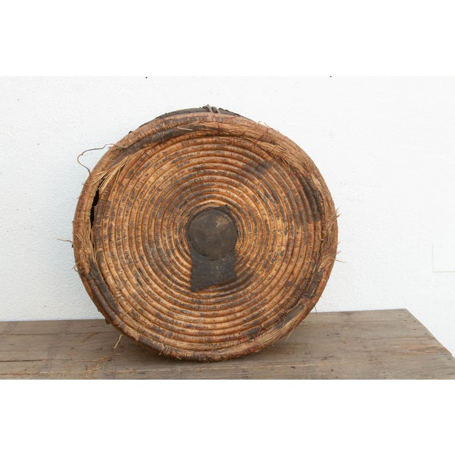 Monumental Antique Basket With Lid & Metal Hardware For Sale - Image 9 of 11