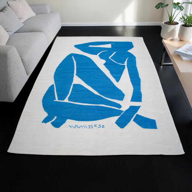 Figurative Henri Matisse Blue Nude 3 Inspired Silk Hand Woven Rug For Sale - Image 3 of 15