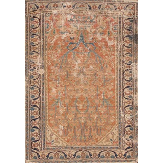 Early-20th Century Distressed Rust/Teal Persian Tabriz Rug, 3.05x5.02 For Sale