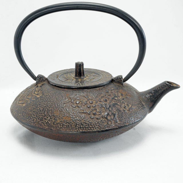 Early 20th Century Vintage Japanese Cast Iron Teapot Three Winter Friends Motif For Sale - Image 5 of 13