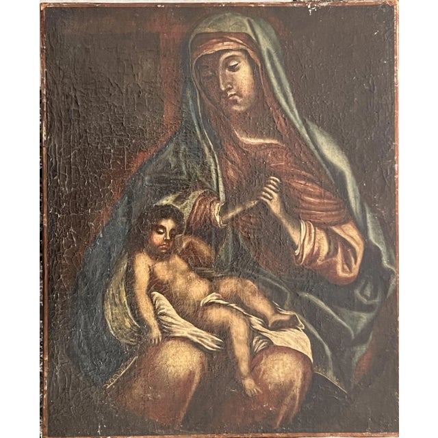 Spanish School Artist, Virgin and Child, Oil on Canvas, 18th Century For Sale - Image 8 of 11