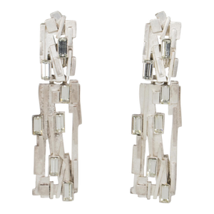 Claude Montana Futuristic Clip-on Earrings With Rhinestones - 2 Pieces
