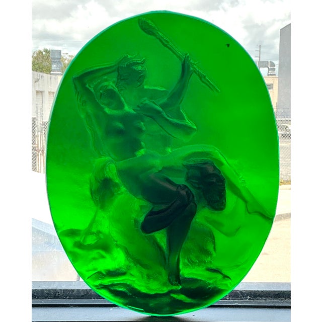 Green Vintage Green Glass Relief "Nymph With Two Satyrs" For Sale - Image 8 of 12