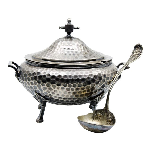 19th C. Meriden B. Company Silver Plated Soup Tureen and Spoon a Pair